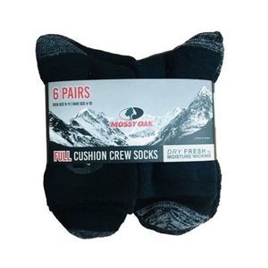 MOSSY OAK Moisture Wicking Full Cushion Crew Socks 6 Pairs Sock Size 9-11